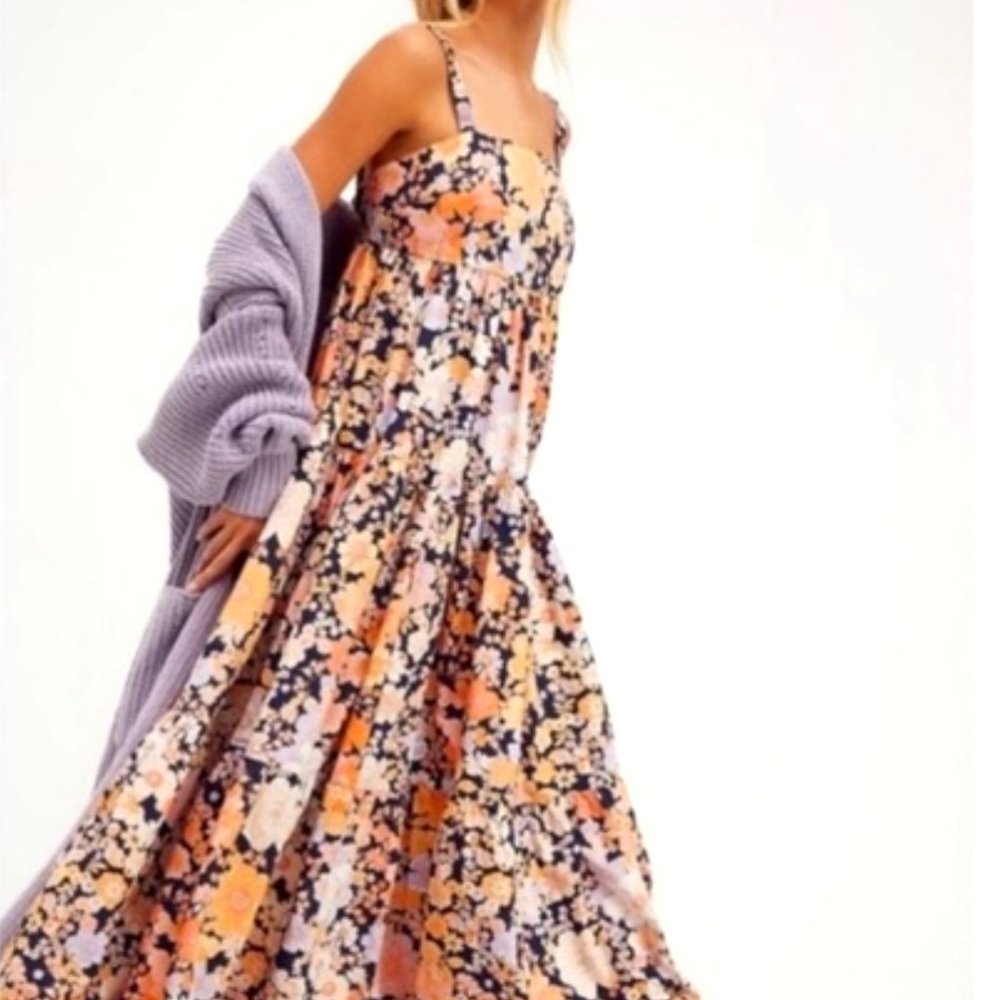 Free People Floral Maxi Dress in Peach, Lavender, Black